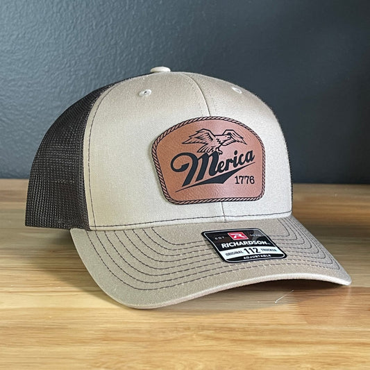 Merica 1776 Eagle Patriotic Leather Patch Hat Patch Hat