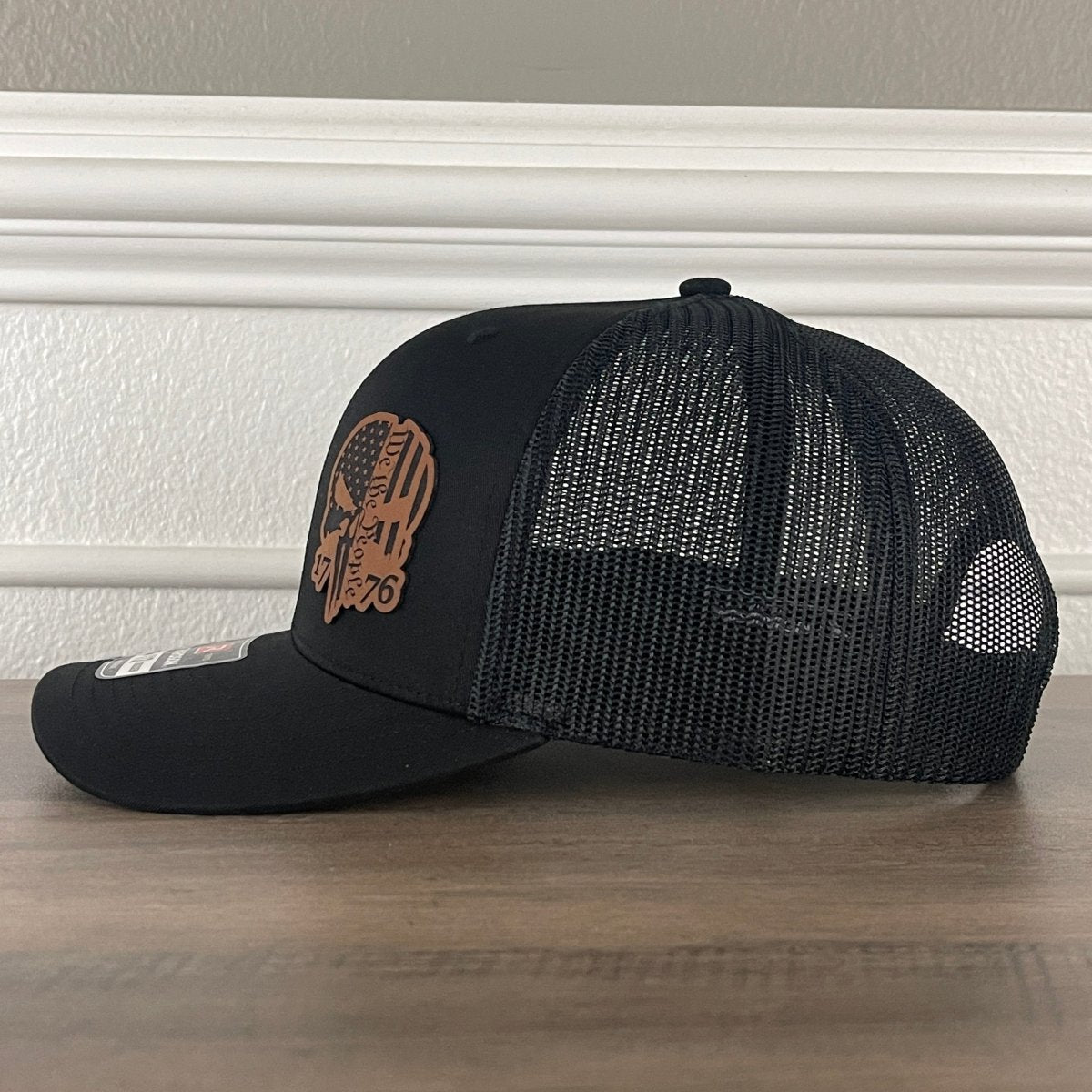 We The People 1776 Punisher Skull Leather Patch Hat Black Patch Hat - VividEditions