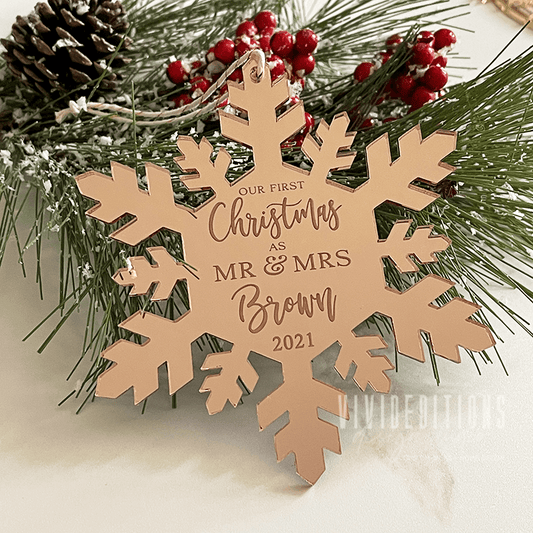 First Christmas as Mr & Mrs Personalized Snowflake Ornament - VividEditions