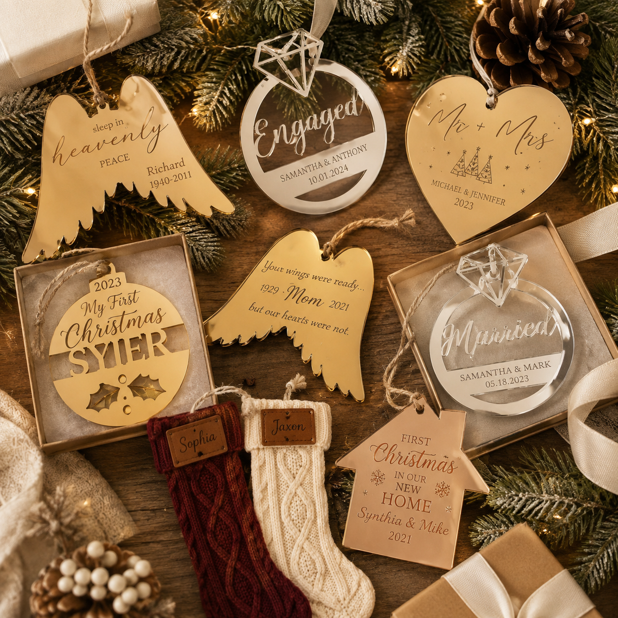 Personalized Remembrance Angel Wings Christmas Ornament