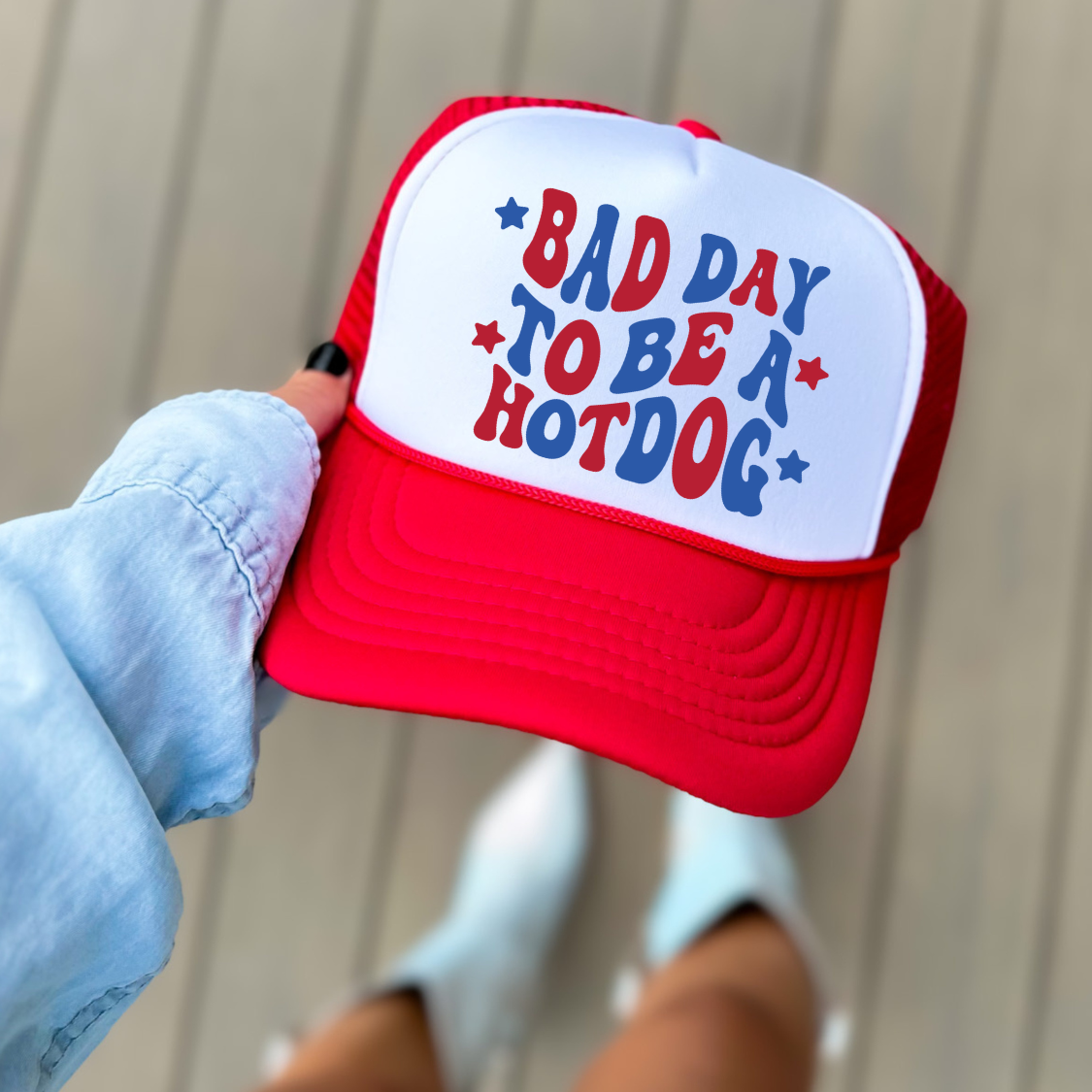Bad Day To Be A Hot Dog Funny July 4th Summer Classic Foam Trucker Hat Red/White