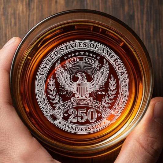 United States 250th Anniversary Engraved Rocks Whiskey Glass, USA Patriotic Gift For Him