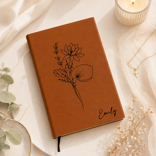 Birth Month Flower Personalized Engraved Leather Journal