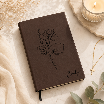 Birth Month Flower Personalized Engraved Leather Journal