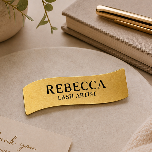 Custom Laser Engraved Wavy Name Tag Badge - Magnetic