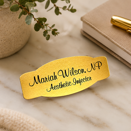 Custom Laser Engraved Oval Name Tag Badge - Magnetic