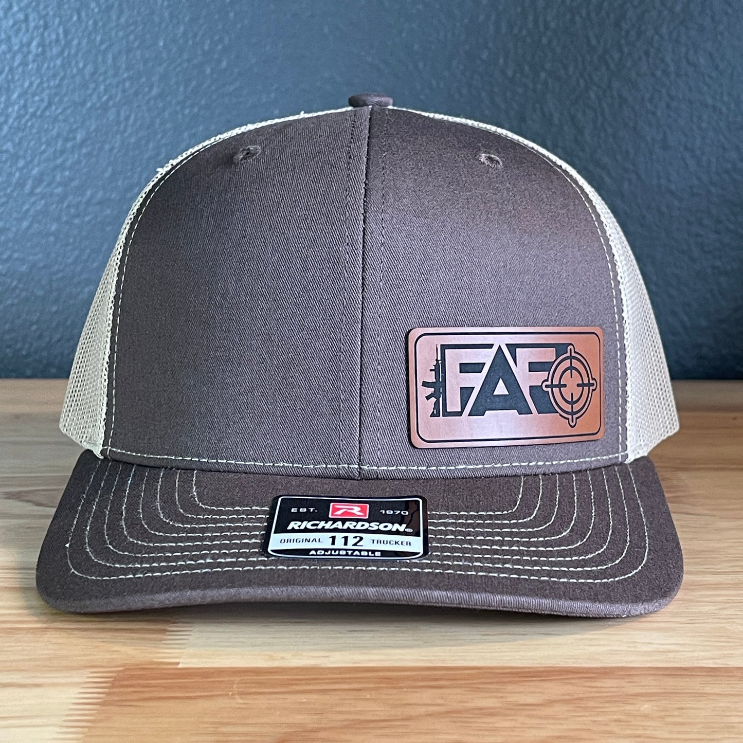 F Around And Find Out FAFO Flag Leather Patch Hat Brown