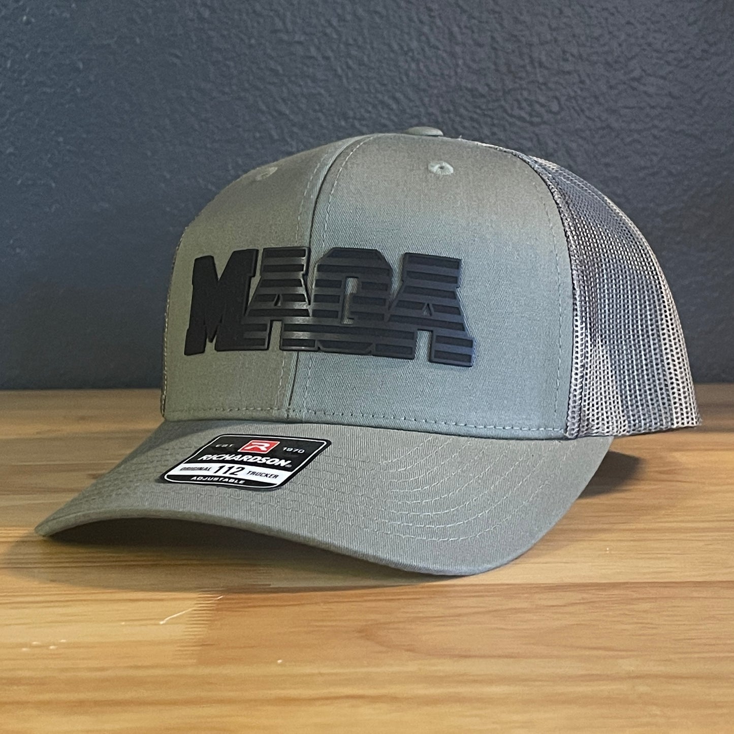Black MAGA American Flag Patriotic Leather Patch SnapBack Trucker Hat Green/Camo