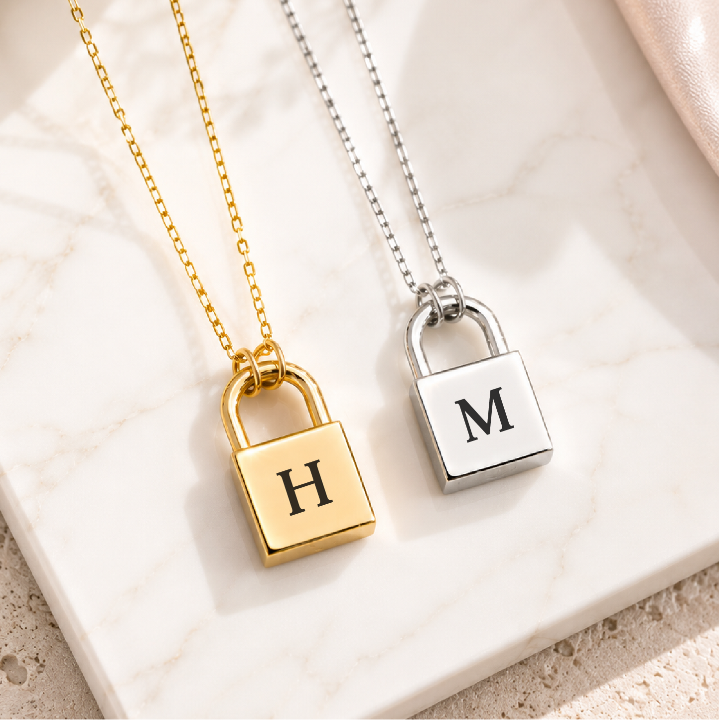 Personalized Initial Lock Necklace | Engraved Necklace for Her
