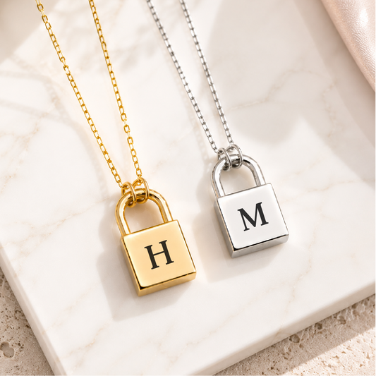 Personalized Initial Lock Necklace | Engraved Necklace for Her