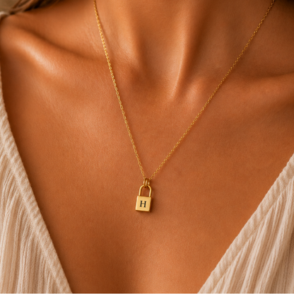 Personalized Initial Lock Necklace | Engraved Necklace for Her