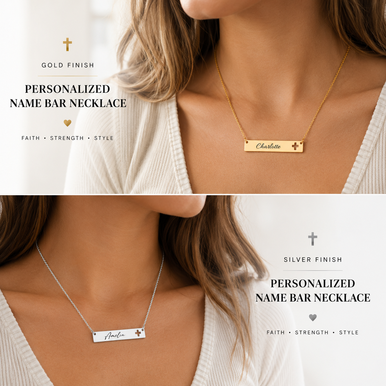 Personalized Name Bar Necklace Engraved Christian Jewelry