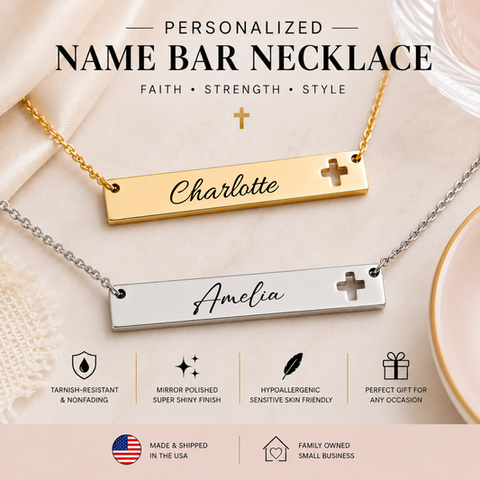 Personalized Name Bar Necklace Engraved Christian Jewelry