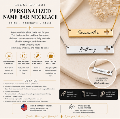 Personalized Name Bar Necklace Engraved Christian Jewelry