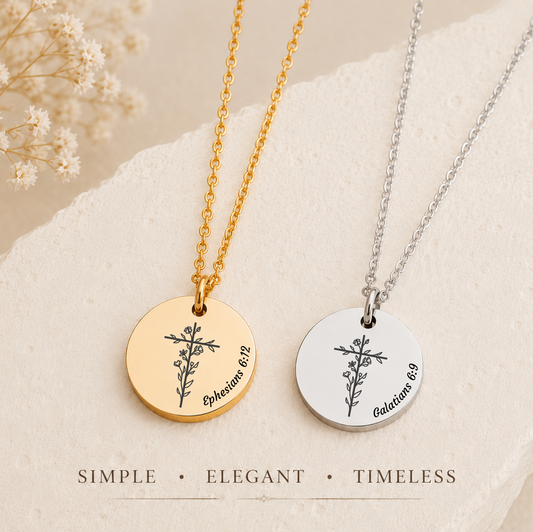 Personalized Floral Cross Necklace with Bible Verse