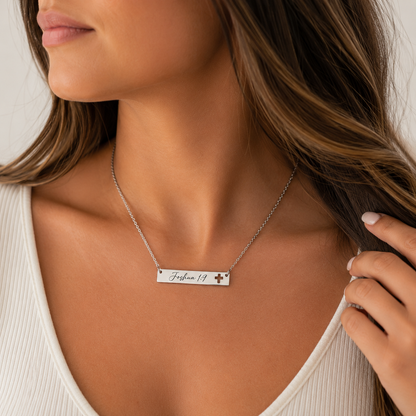 Personalized Cross Cutout Bar Necklace Engraved Christian Jewelry
