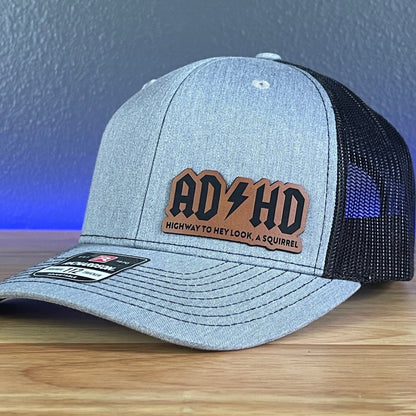 ADHD, Hey Look A Squirrel Side Leather Patch Hat Patch Hat - VividEditions