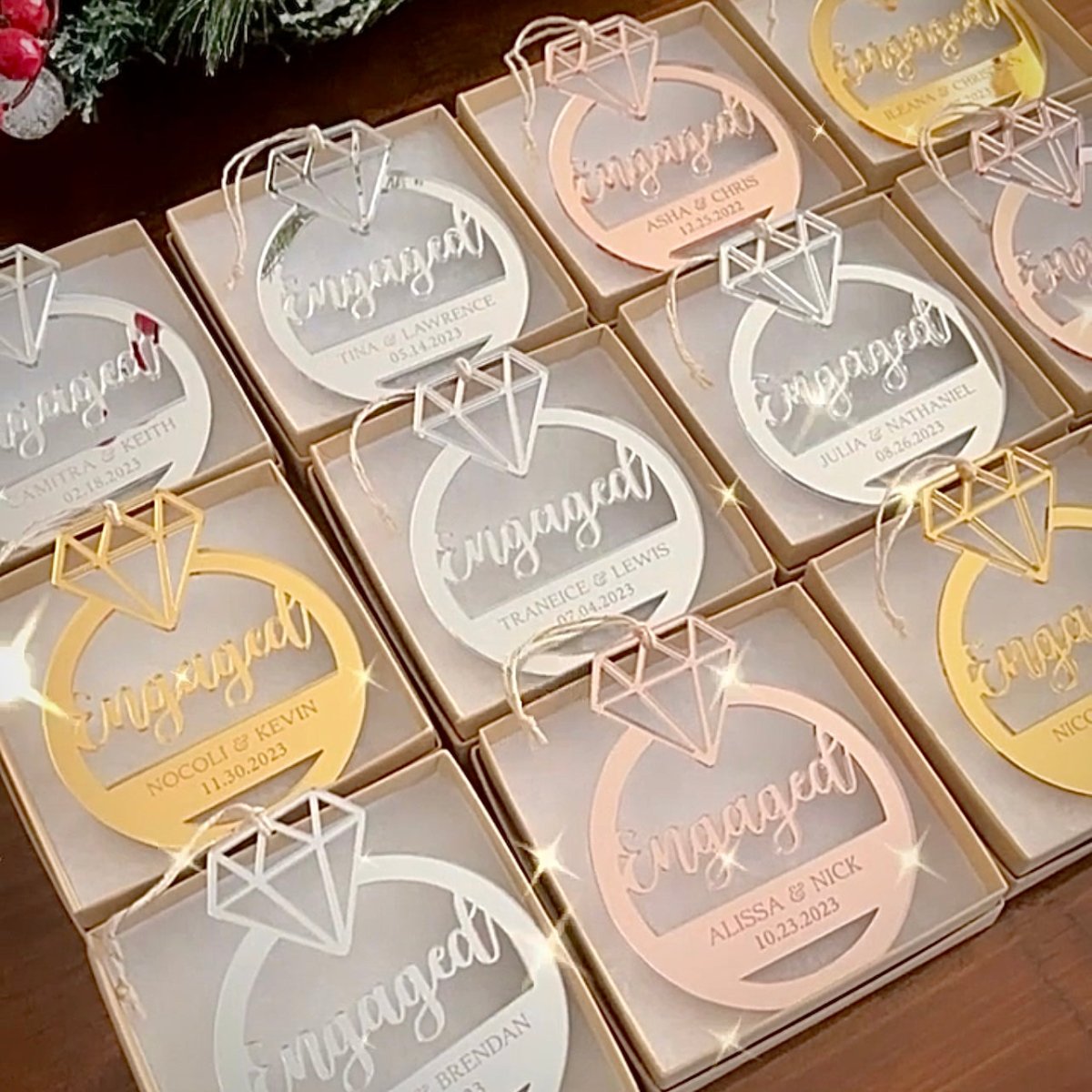 [ALMOST SOLD OUT] First Christmas Engaged Personalized Ring Ornament Ornament - VividEditions