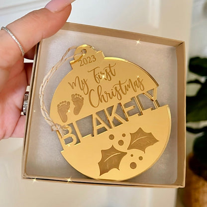 Baby’s First Christmas Split Name Tree Ornament Ornament - VividEditions