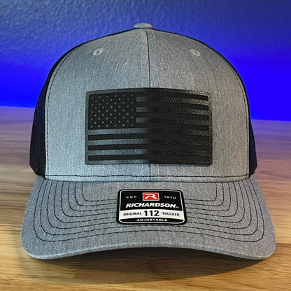 BLACKED OUT AMERICAN FLAG Patriotic Leather Patch Hat Patch Hat - VividEditions