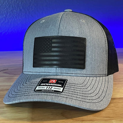BLACKED OUT AMERICAN FLAG Patriotic Leather Patch Hat Patch Hat - VividEditions