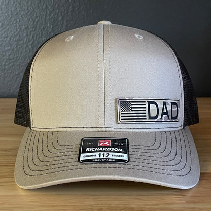 DAD American Flag Duck Camo Patriotic Side Leather Patch Hat Khaki/Brown Patch Hat
