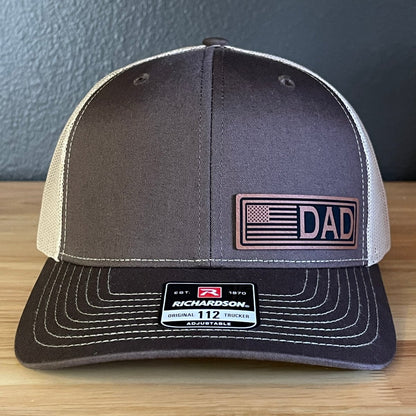 DAD American Flag Patriotic Side Leather Patch Hat Brown/Khaki Patch Hat