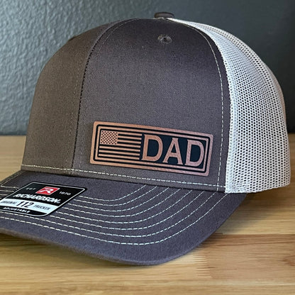 DAD American Flag Patriotic Side Leather Patch Hat Brown/Khaki Patch Hat
