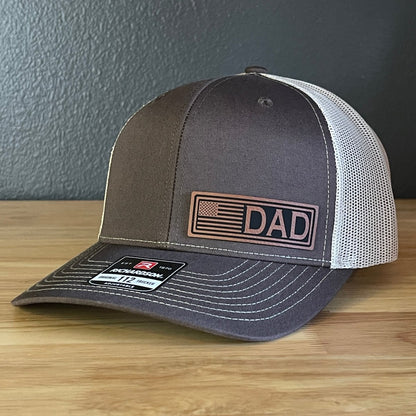 DAD American Flag Patriotic Side Leather Patch Hat Brown/Khaki Patch Hat