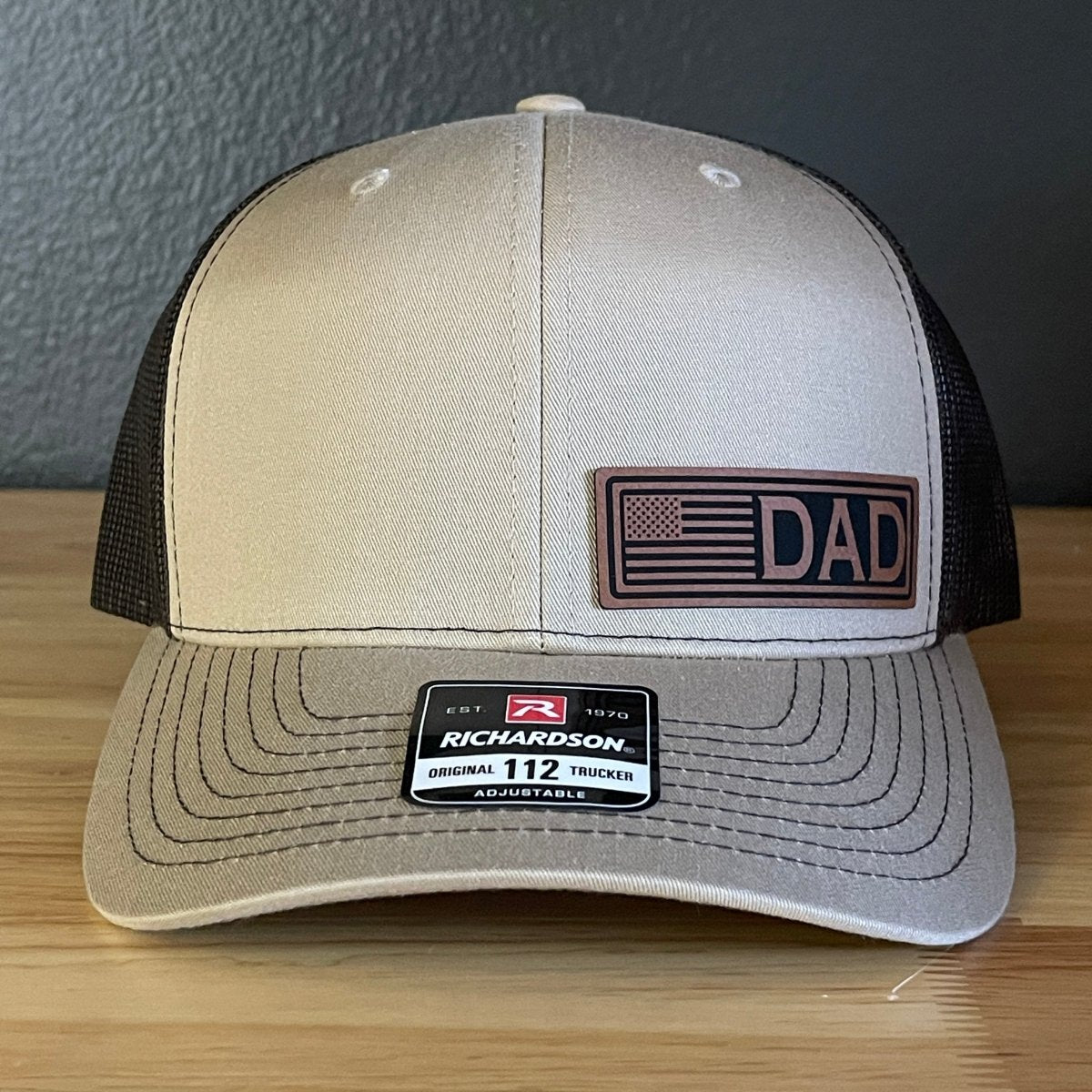 DAD American Flag Patriotic Side Leather Patch Hat Khaki/Brown Patch Hat