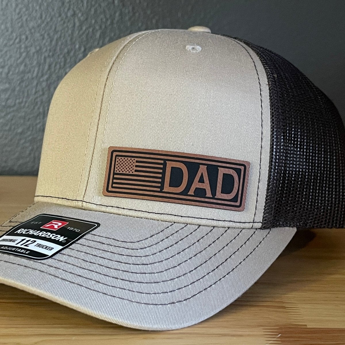 DAD American Flag Patriotic Side Leather Patch Hat Khaki/Brown Patch Hat
