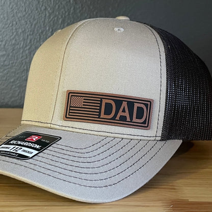 DAD American Flag Patriotic Side Leather Patch Hat Khaki/Brown Patch Hat