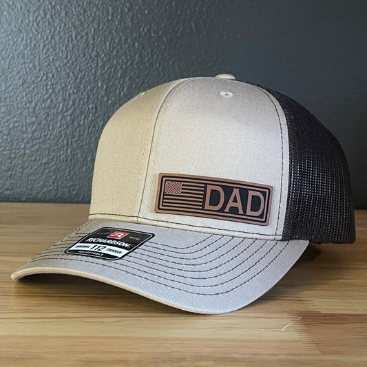 DAD American Flag Patriotic Side Leather Patch Hat Khaki/Brown Patch Hat