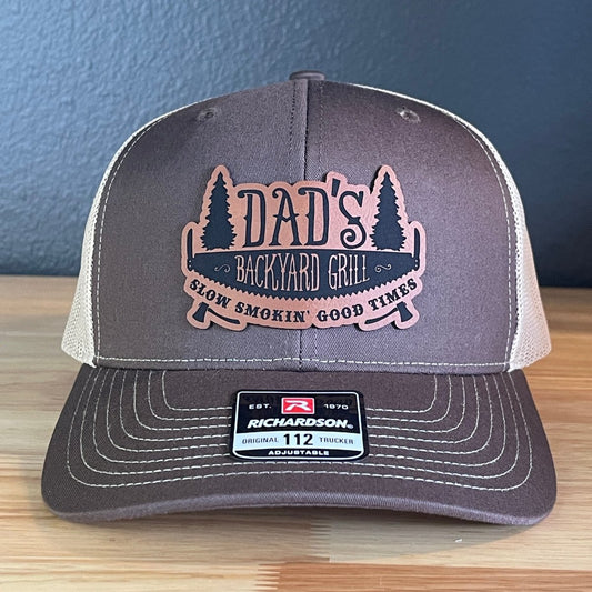 Dad's Backyard Grill BBQ Patch SnapBack Trucker Hat Brown Patch Hat