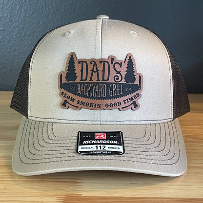 Dad's Backyard Grill BBQ Patch SnapBack Trucker Hat Khaki Patch Hat