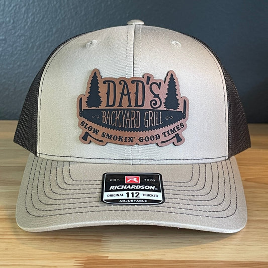 Dad's Backyard Grill BBQ Patch SnapBack Trucker Hat Khaki Patch Hat