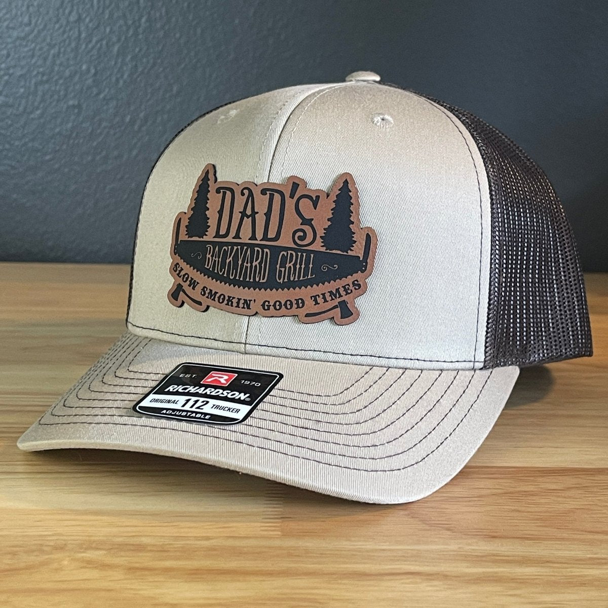 Dad's Backyard Grill BBQ Patch SnapBack Trucker Hat Khaki Patch Hat
