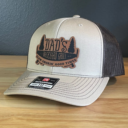 Dad's Backyard Grill BBQ Patch SnapBack Trucker Hat Khaki Patch Hat