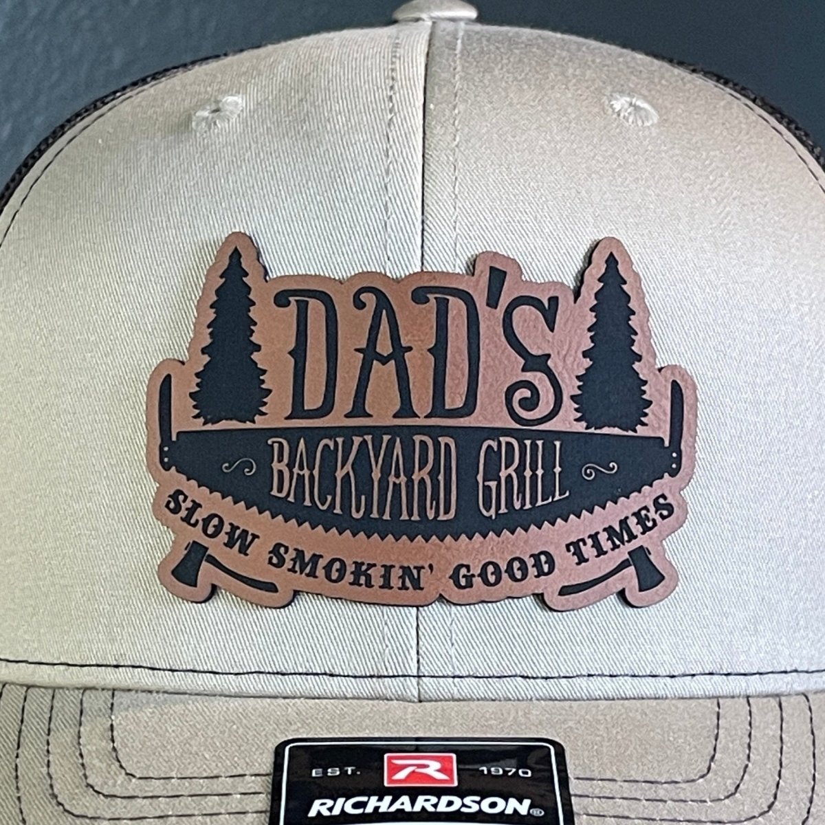 Dad's Backyard Grill BBQ Patch SnapBack Trucker Hat Khaki Patch Hat