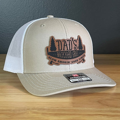 Dad's Backyard Grill BBQ Patch SnapBack Trucker Hat Khaki/White Patch Hat