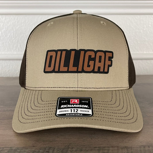 DILLIGAF Do I Look Like I Give A F Leather Patch Hat Khaki/Brown - VividEditions