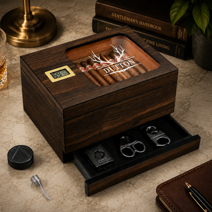 Personalized Cigar Humidor with Digital Hygrometer