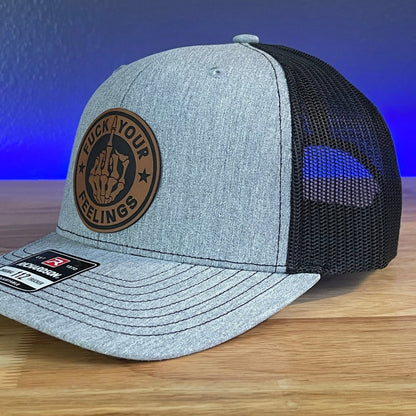 F YOUR FEELINGS SKELETON HAND Leather Patch Hat Patch Hat