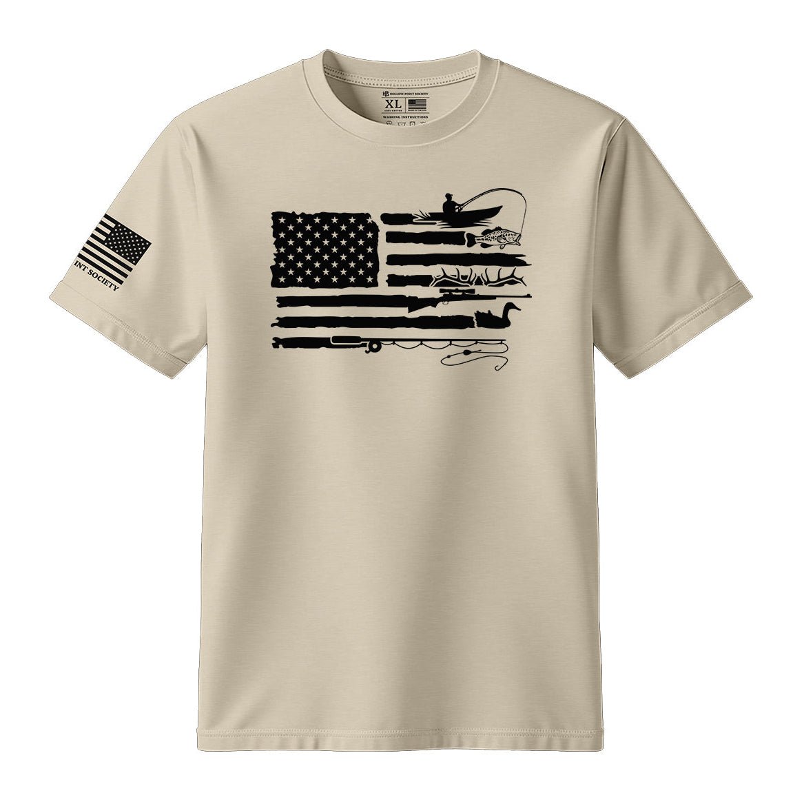 Fishing Hunting American Flag T-Shirt - Hollow Point Society - T-Shirt