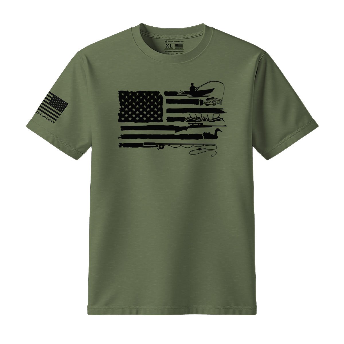 Fishing Hunting American Flag T-Shirt - Hollow Point Society - T-Shirt