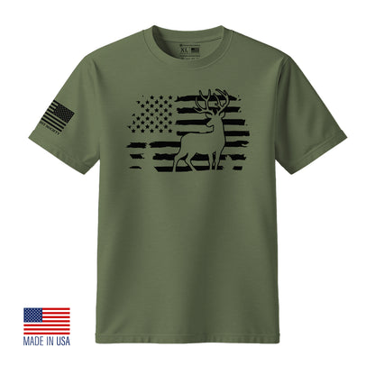 Deer Hunting American Flag T-Shirt