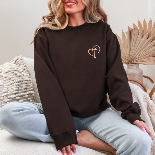 Christian Valentine’s Day Sweatshirt for Women, Heart and Cross Sweater, Faith-Based Gift