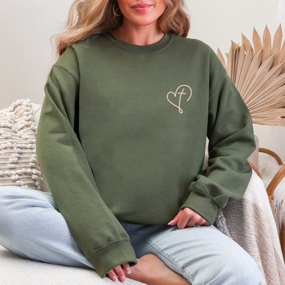 Christian Valentine’s Day Sweatshirt for Women, Heart and Cross Sweater, Faith-Based Gift