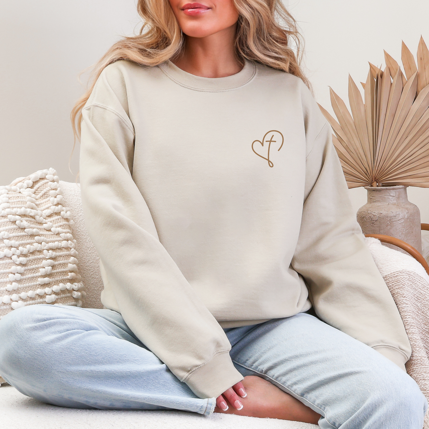 Christian Valentine’s Day Sweatshirt for Women, Heart and Cross Sweater, Faith-Based Gift