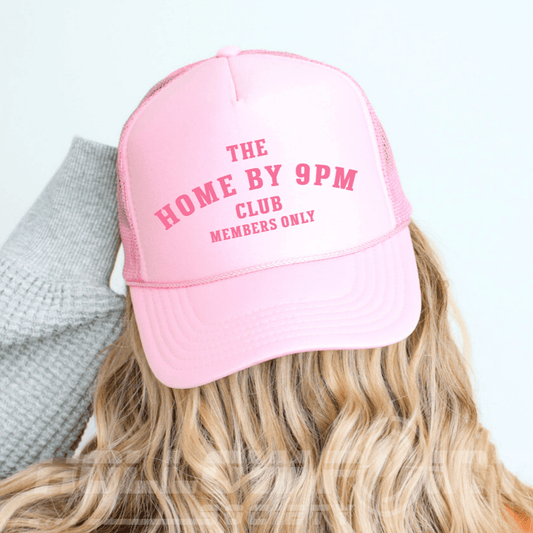 Home By 9pm Club Funny Classic Foam Trucker Hat for Women Light Pink Trucker Hat